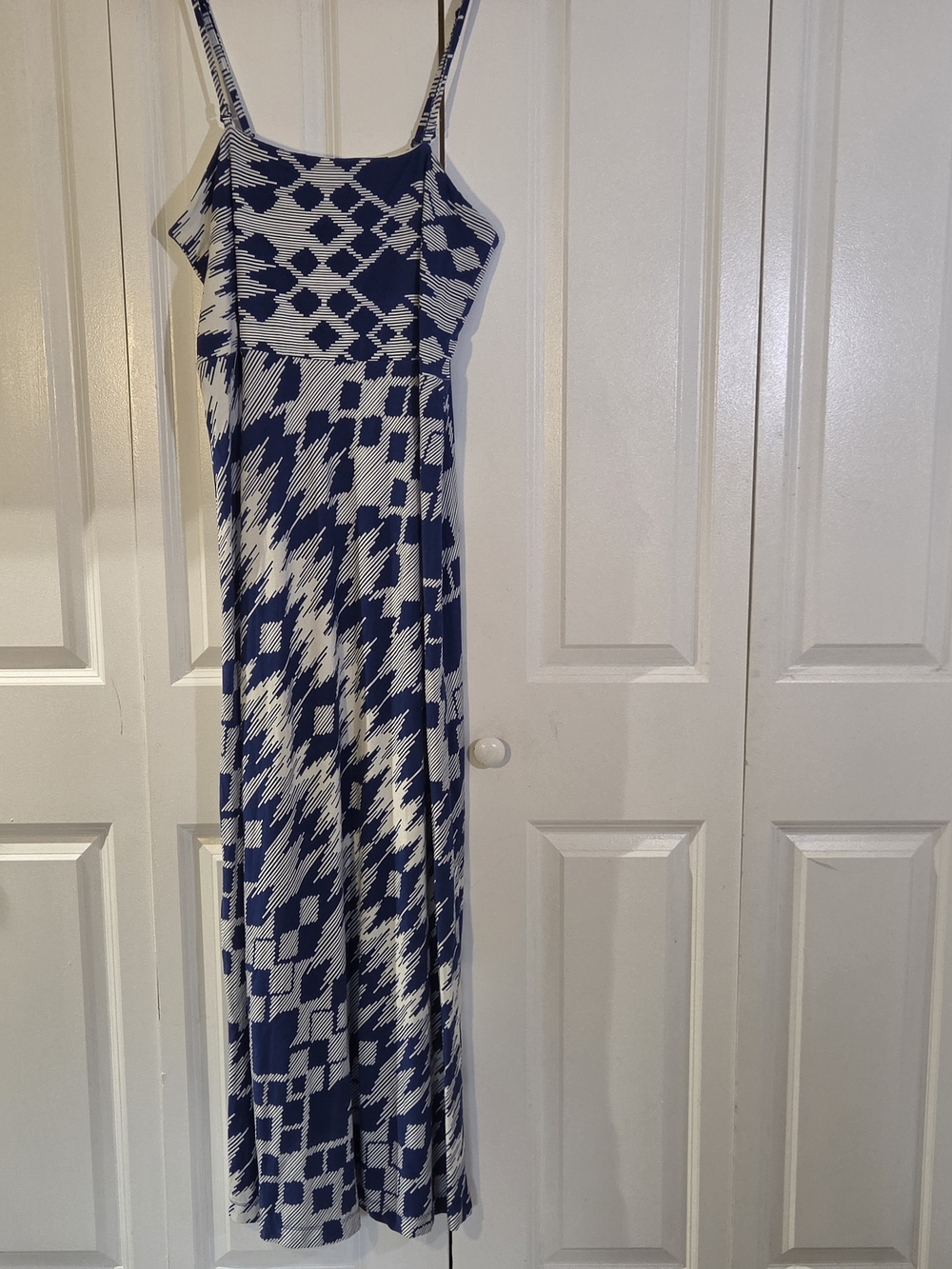 Chicos Women's Dress Size 3 (XL) Blue/White Long Maxi Stretchy Resort Vacation